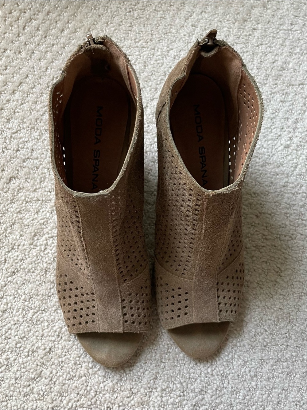 Moda Spana Women's Taupe Suede Peep-Toe Booties